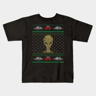 Spaceship Alien Ugly Christmas Kids T-Shirt